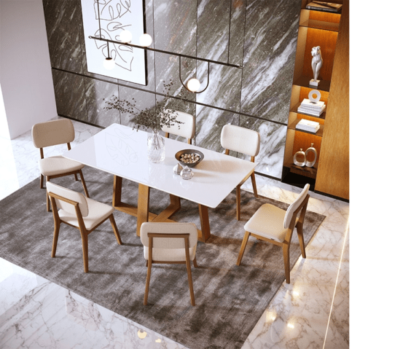 Mesa Wood 1.80  Com Vidro Barril Off White /Nature