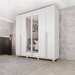 Roupeiro Joinville 6 Portas com Espelho e Pés Neve